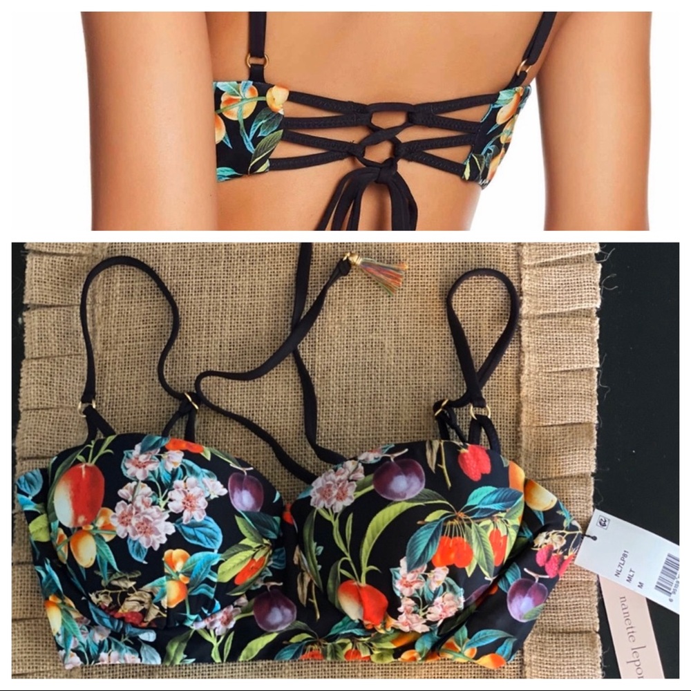 Nanette Lepore Amor M-L Bikini Swim Top Black Red